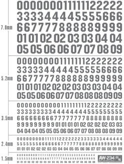 AW-234 Waterslide Decal Universal Number Decal (Gray)