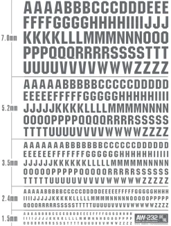 AW-232 Waterslide Decal Universal Alphabet Decal (Gray)