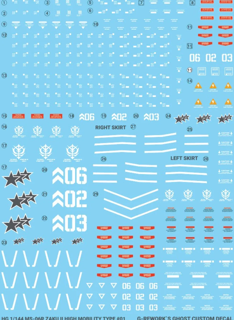 HGGTO MS-06R-1A Zaku II (Black Tri-Stars Full Set) Decals