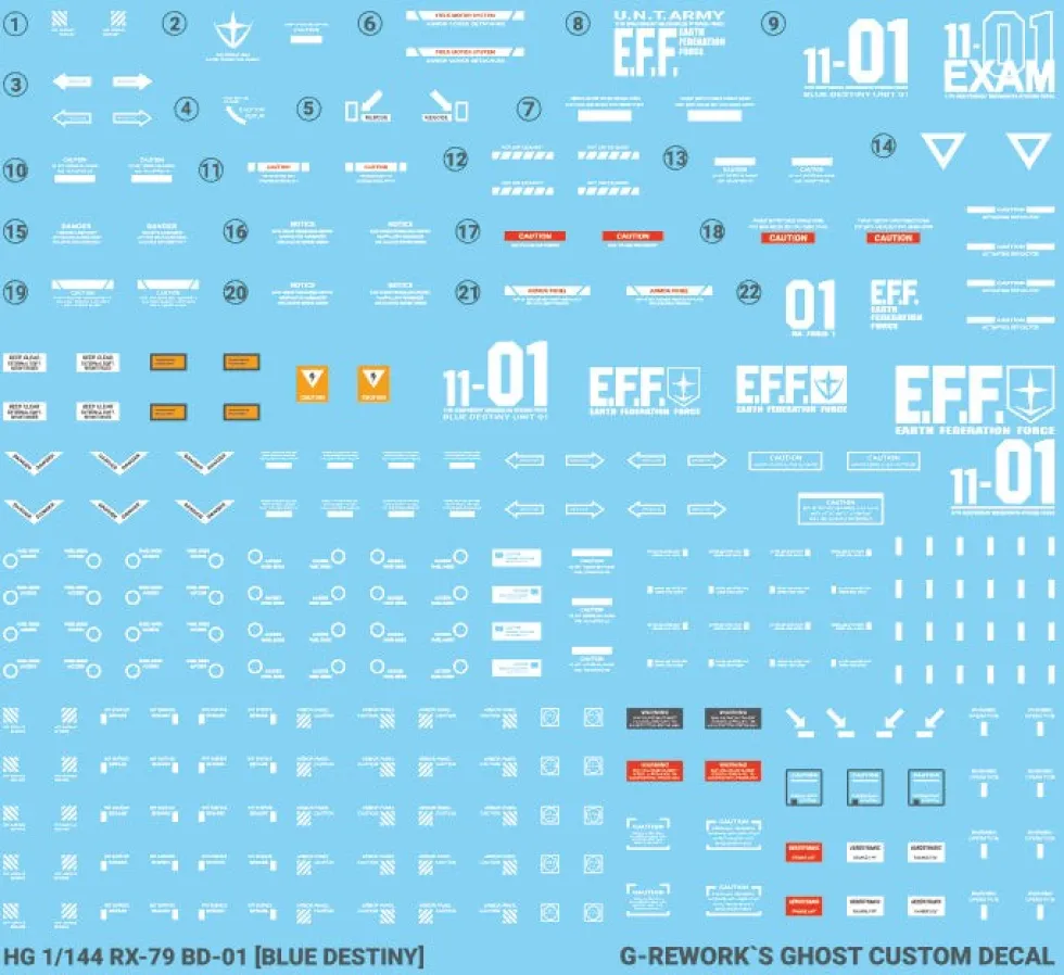 HG RX-79 BD-01 Blue Destiny Decals