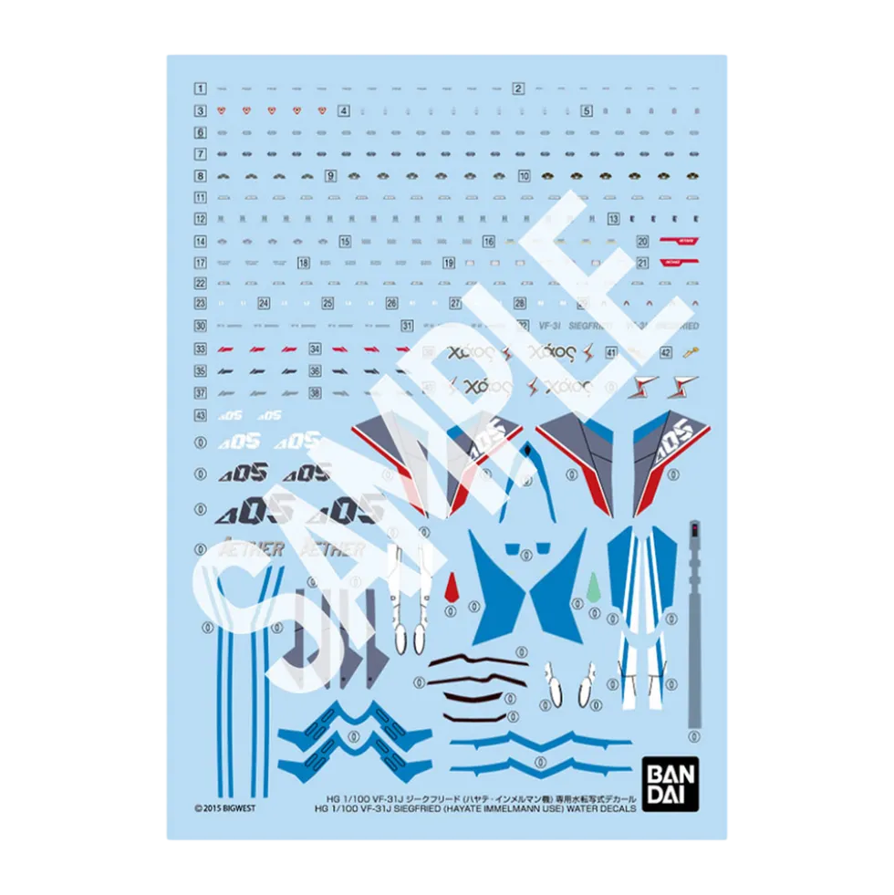 HG 1/100 Scale VF-31J Siegfried (Hayate Immelman Custom) Waterslide Decals