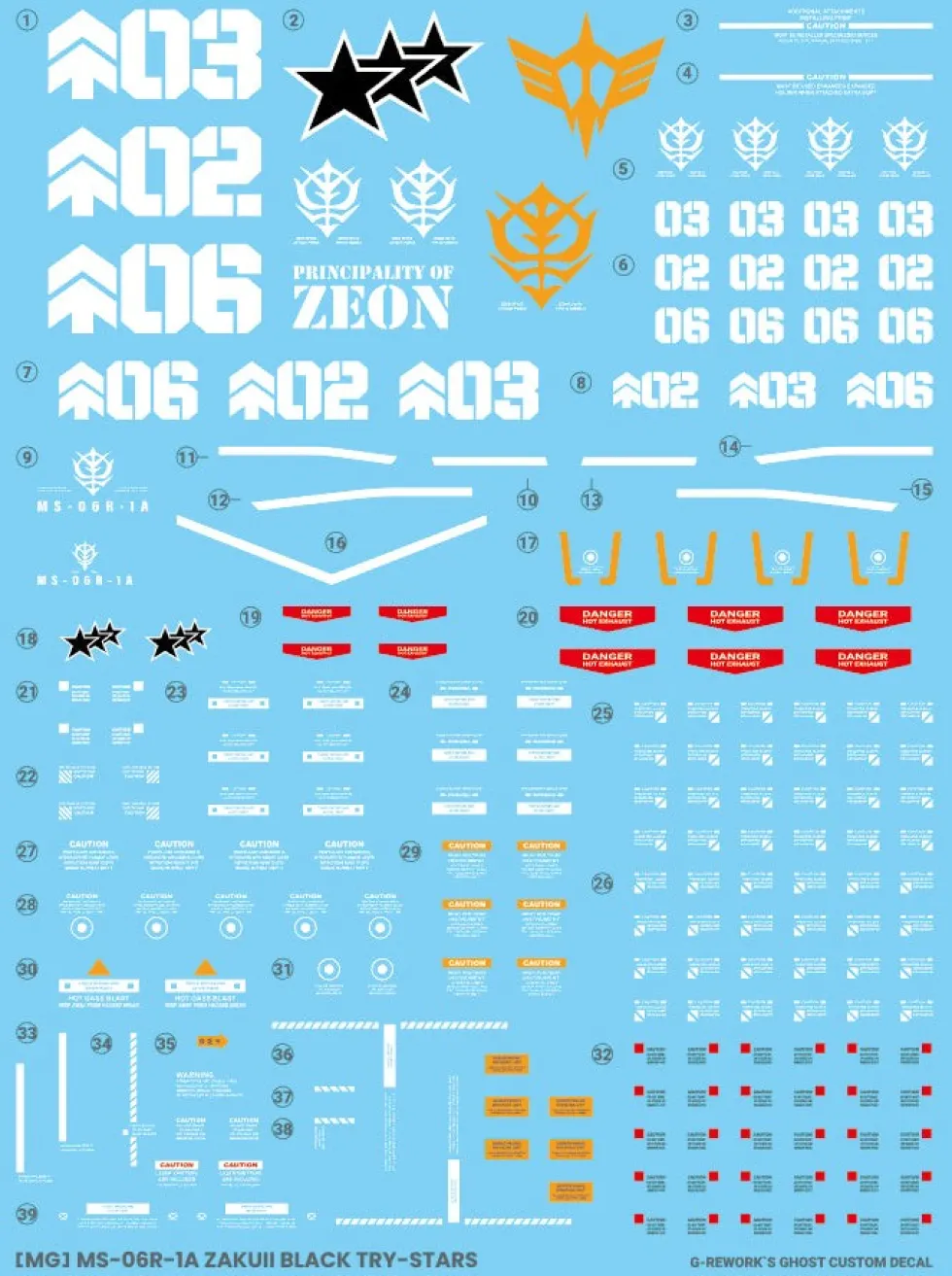 MG MS-06R-1A Zaku II Black Tri-Stars 2.0 Decals